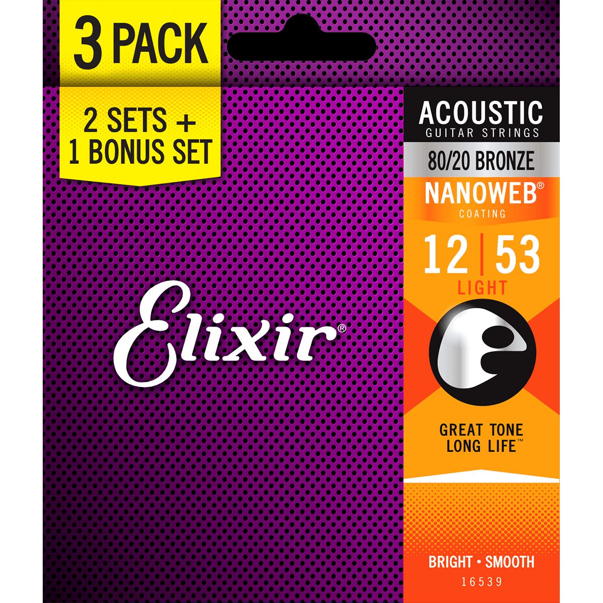 Elixir Nanoweb ACOUSTIC 80/20 BRONZE 16539 3 PACK 12-53 Light