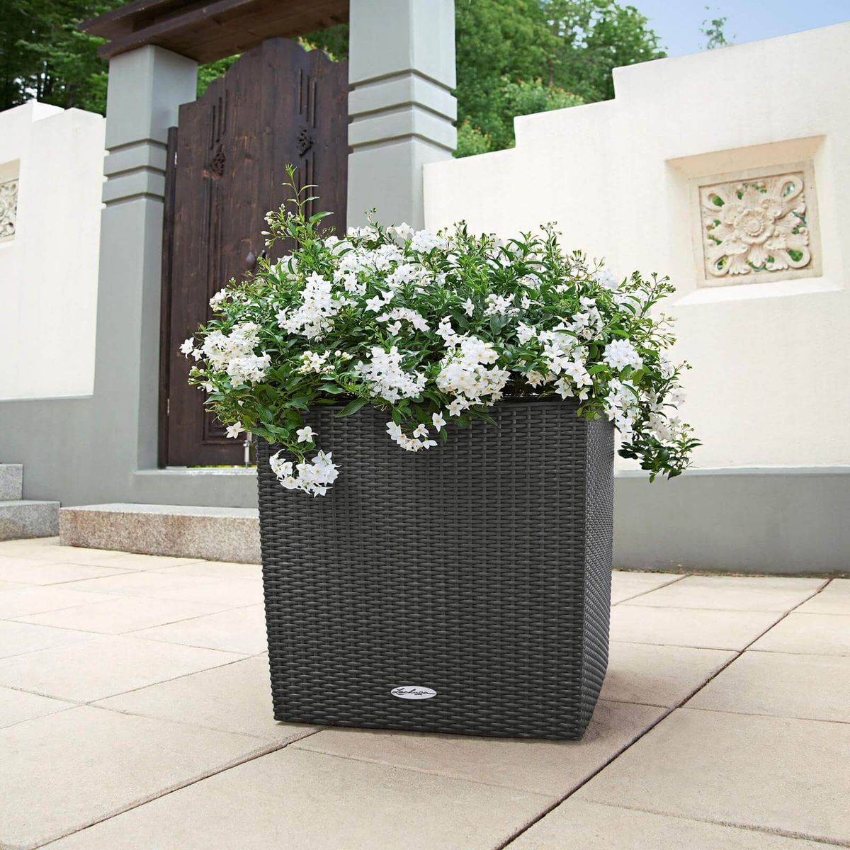 Lechuza Cube Cottage udendørs krukke til blomster med selvvandinssystem Graphite black 30 x 30 x H30 cm