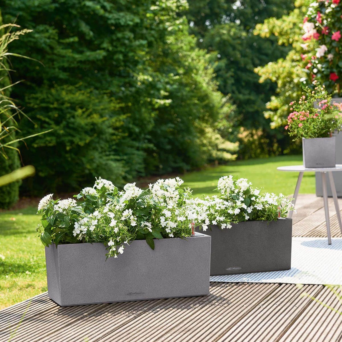 Lechuza Balconera Stone udendørs krukke til blomster med selvvandingssystem Stone gray 80 x 19 x H19 cm