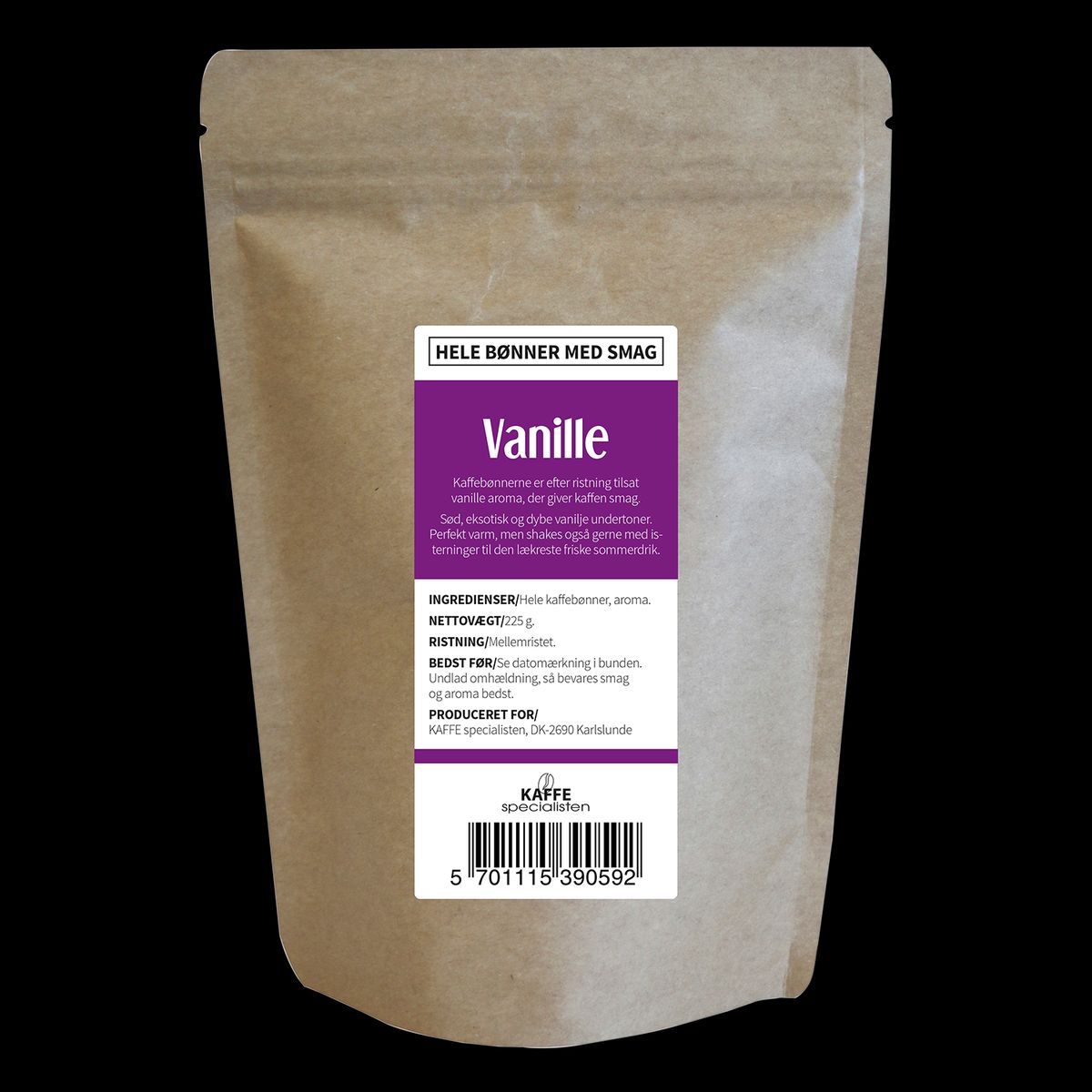 Kaffe Vanille Hele bønner 225g