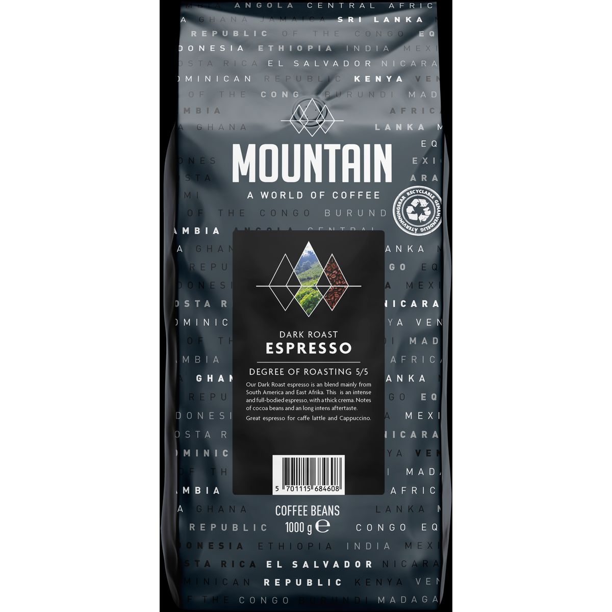 MOUNTAIN Espresso Dark Roast, Hele bønner, 1 kg