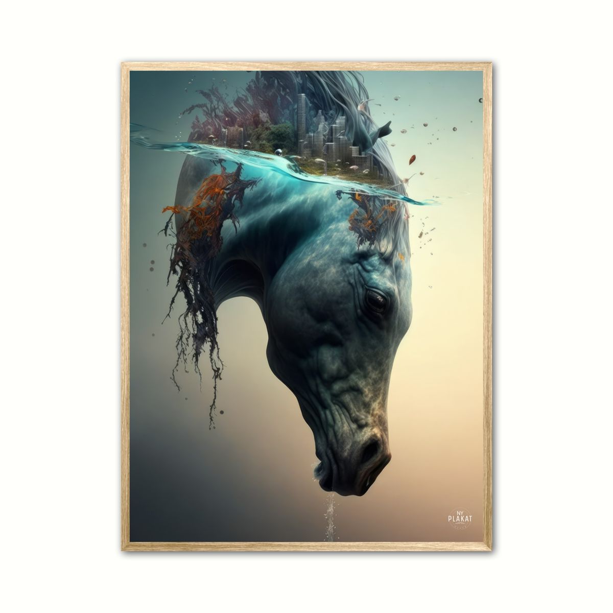 Plakat med Underwater Horse Waterfall 21 x 29,7 cm (A4)