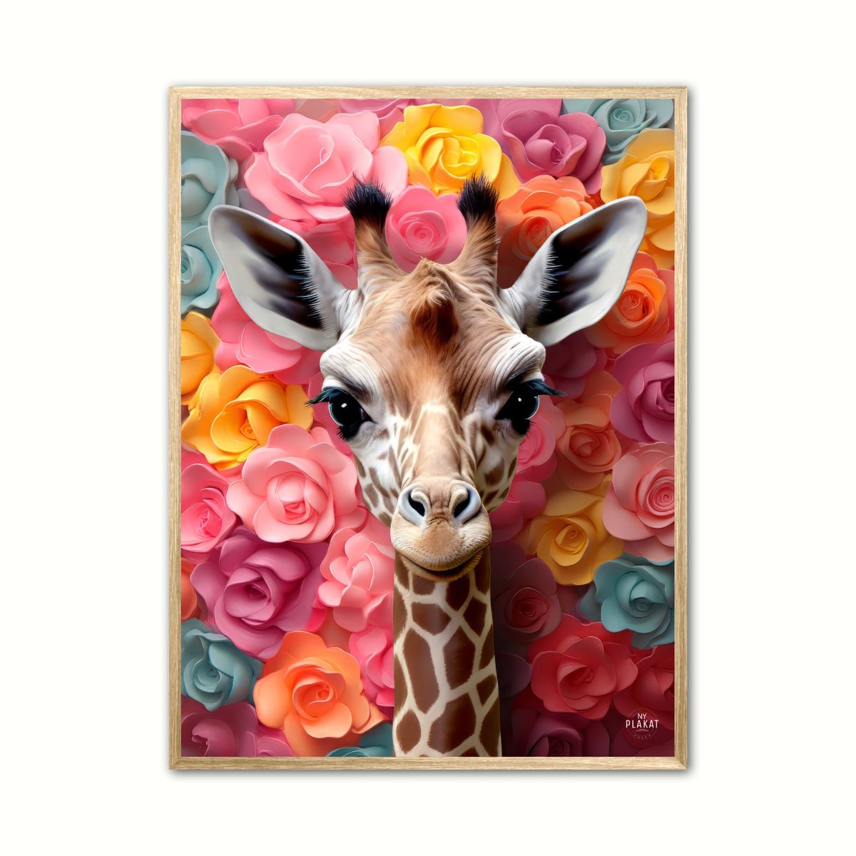 Plakat med Giraffens Blomsterunivers - Giraf Plakat 22 30 x 40 cm