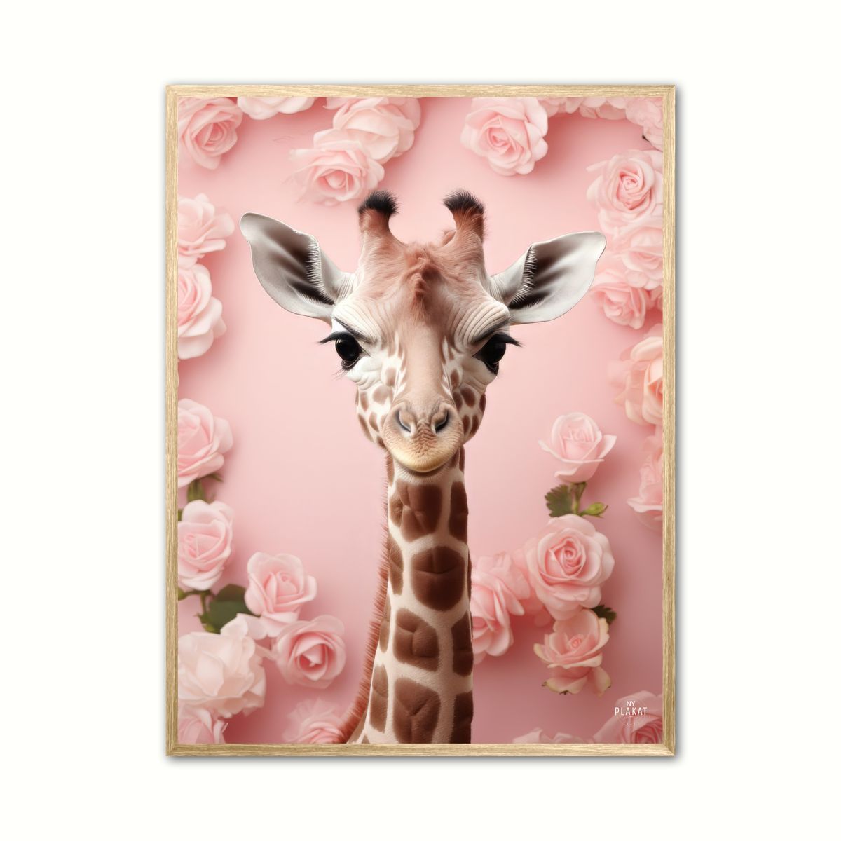 Plakat med Giraffens Pink Blomstermagi - Giraf Plakat 29 30 x 40 cm