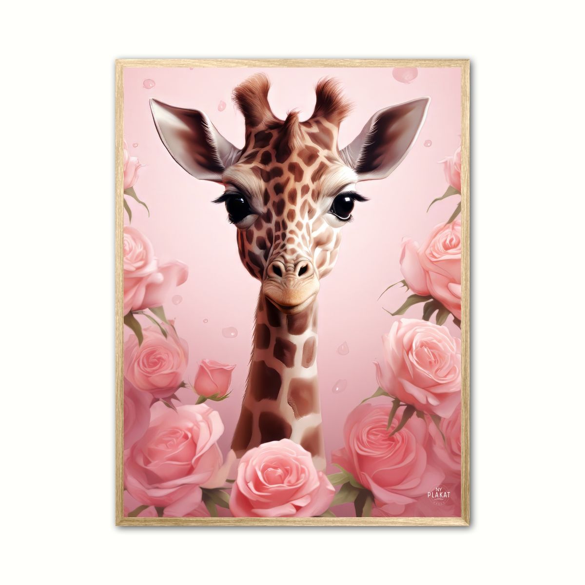 Plakat med Giraffens Pink Rose Oase - Giraf Plakat 30 30 x 40 cm