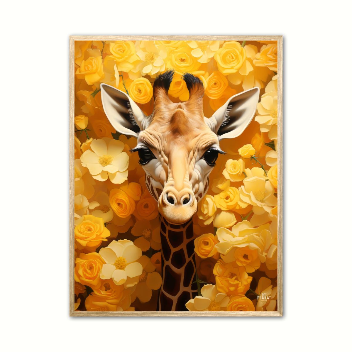 Plakat med Giraffens Gule Blomsterparadis - Giraf Plakat 12 21 x 29,7 cm (A4)