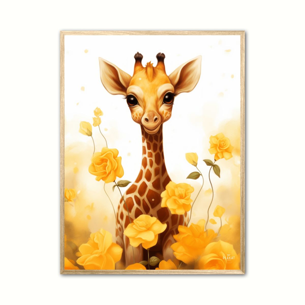 Plakat med Giraffens Gule Blomsterhave - Giraf Plakat 13 50 x 70 cm (B2)