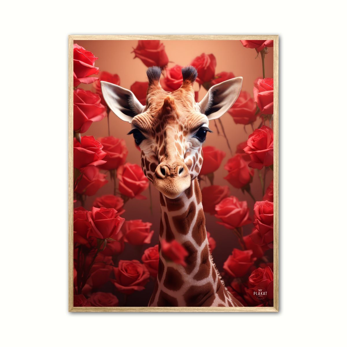 Plakat med Giraffens Rde Roseblomstring - Giraf Plakat 15 50 x 70 cm (B2)