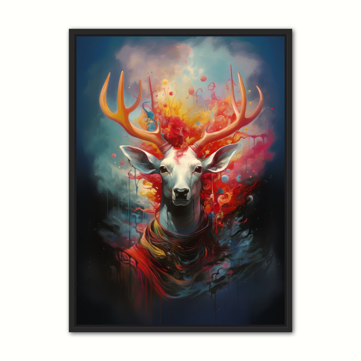 Nebulous Beauty Stag's Dynamic Pose - Lrred 70 x 100 cm - med sølv luksus svæveramme