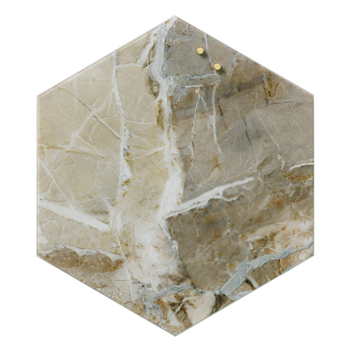 Hexagonal 42 cm. Beige Marmor Magnetisk glastavle