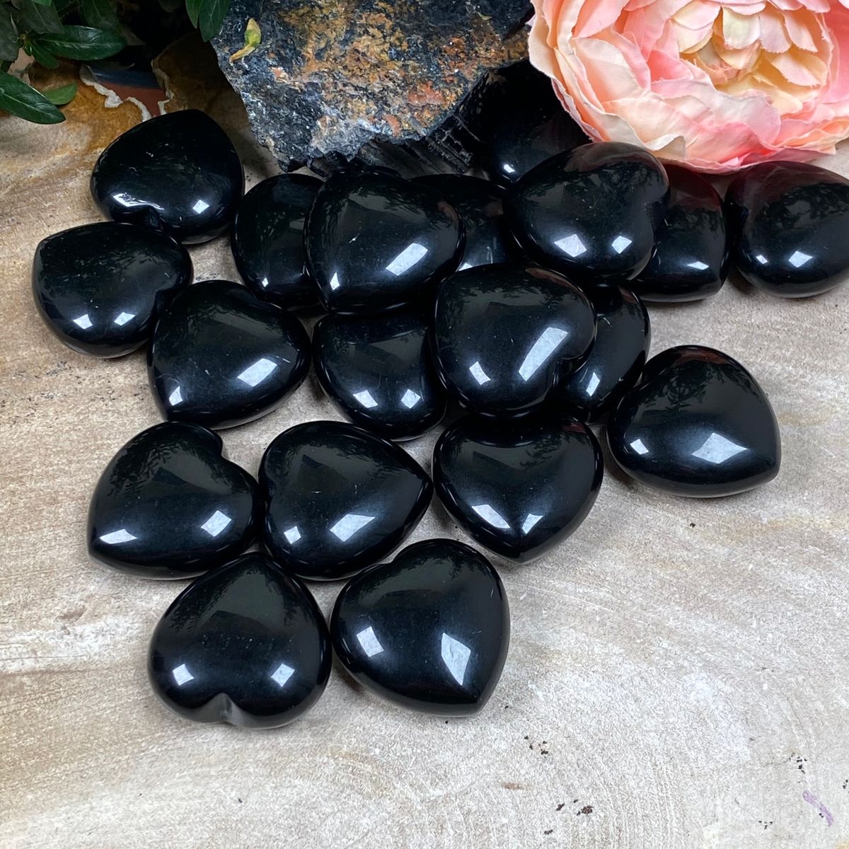 Sort obsidian hjerter 30mm