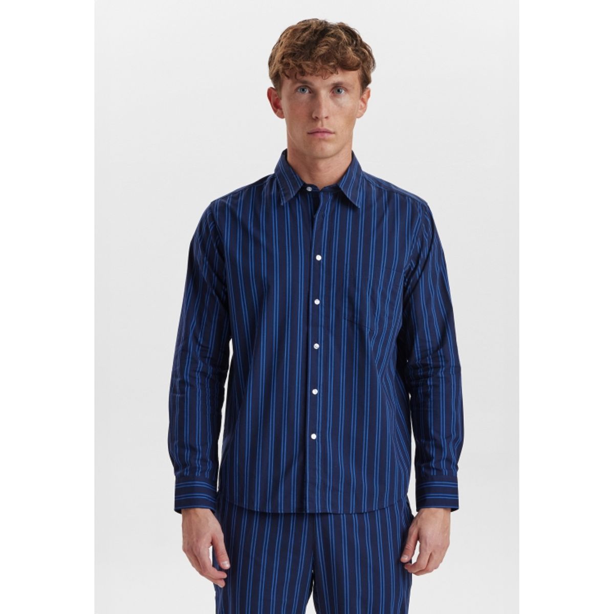 JBS Of Denmark Pyjamas skjorte i navy med stribet mønster, unisex