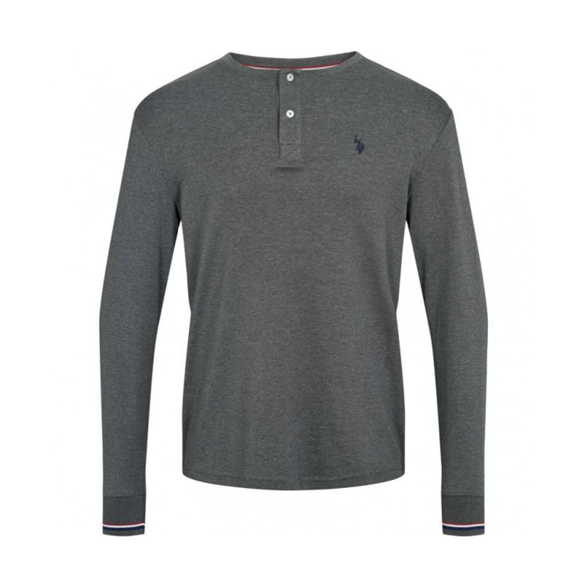 U.S POLO ASSN langærmet t-shirt m. knapper i grå til herre | Regular fit |