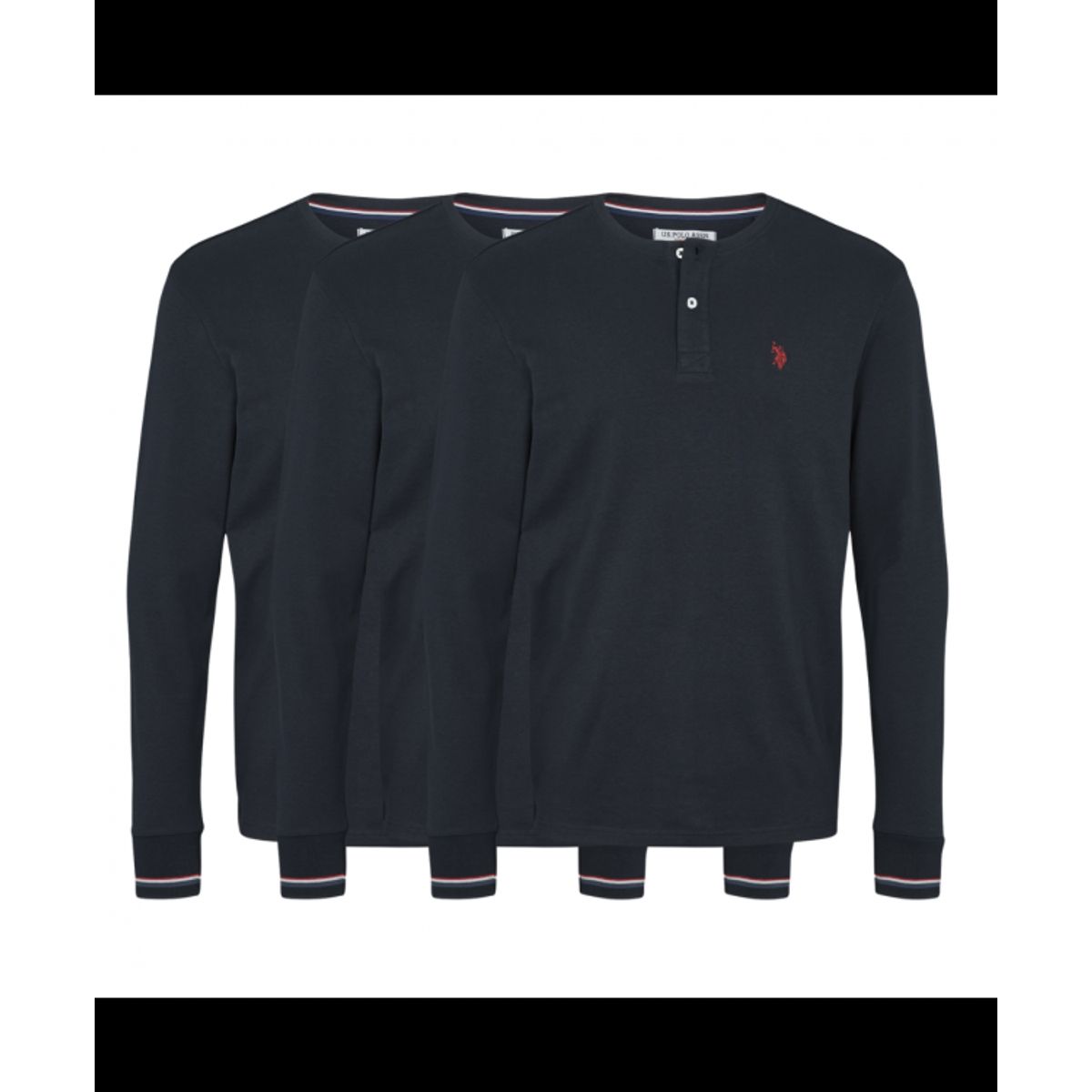 U.S POLO ASSN 3pak langærmet t-shirt m. knapper i navy til herre | Regular fit |