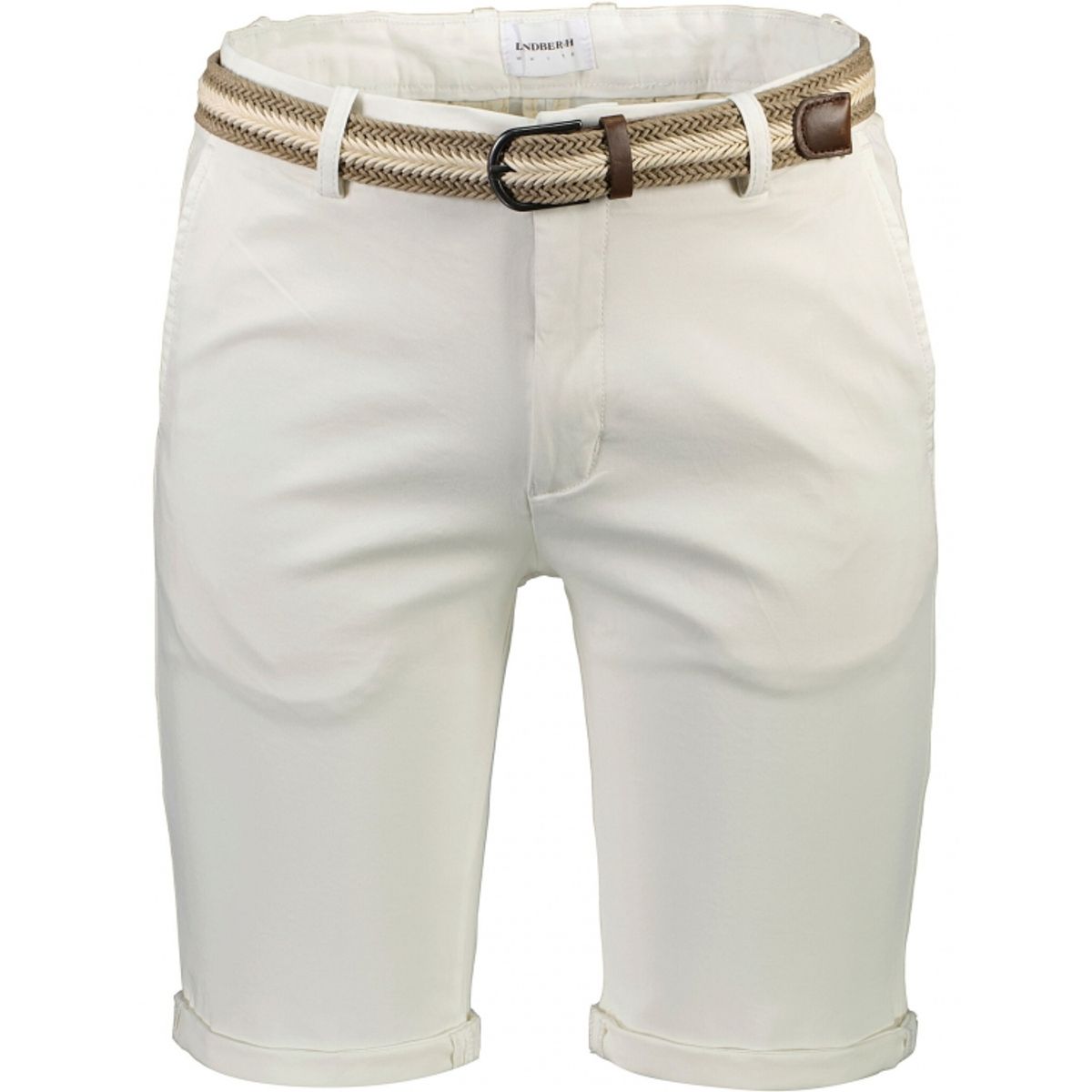 Lindbergh Superflex Chino Shorts i Off White til herre m. bælte