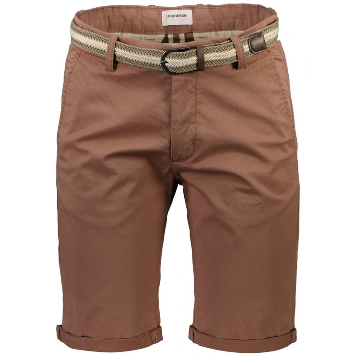 Lindbergh Superflex Chino Shorts i burnt brown til herre m. bælte