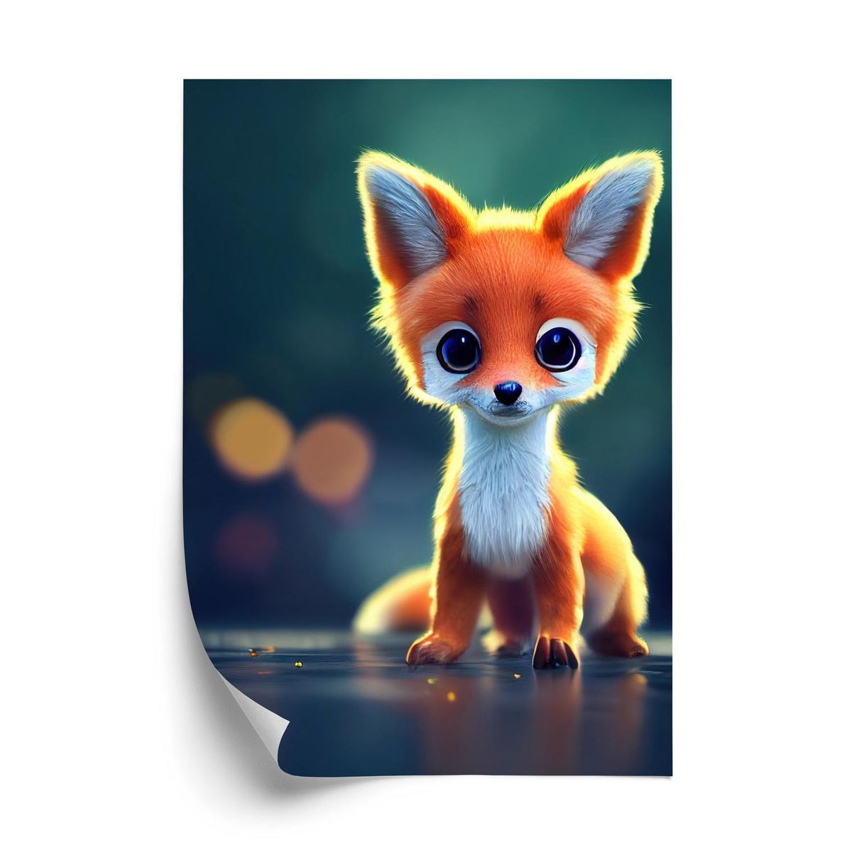 Plakat - Tiny cute adorable fox in an autumn oak forest intricate