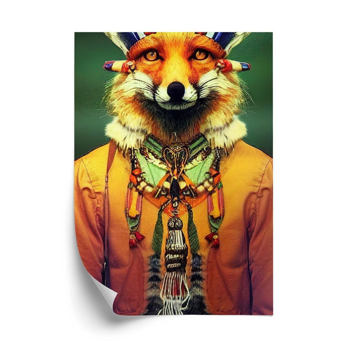 Plakat - Red tribal fox portrait. vintage hand drawn for t-Shirt