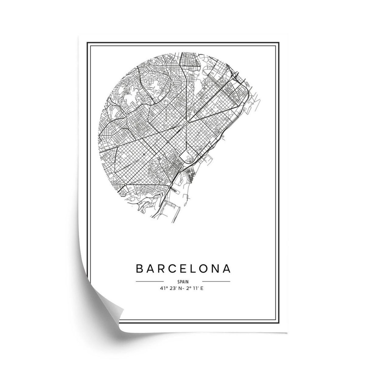 Plakat - Minimalistisk kort over barcelona by