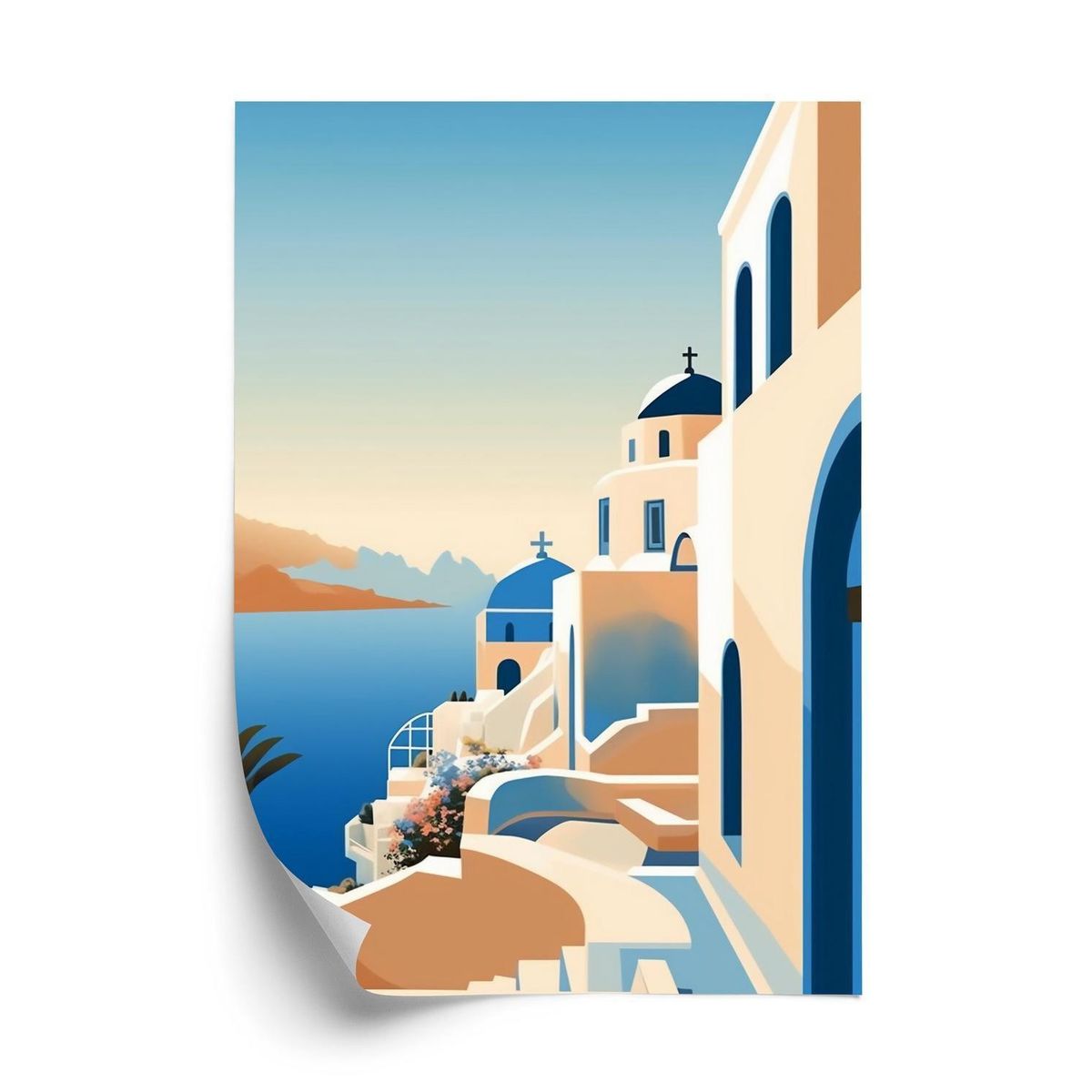 Plakat - Malerisk udsigt over santorini illustration