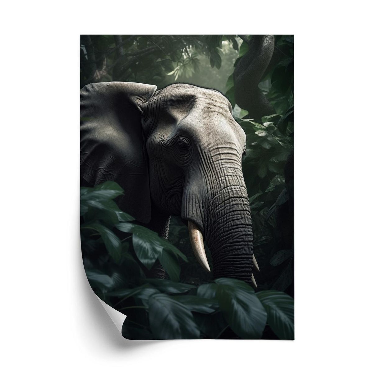 Plakat - Frodig junglevegetation og en elefant