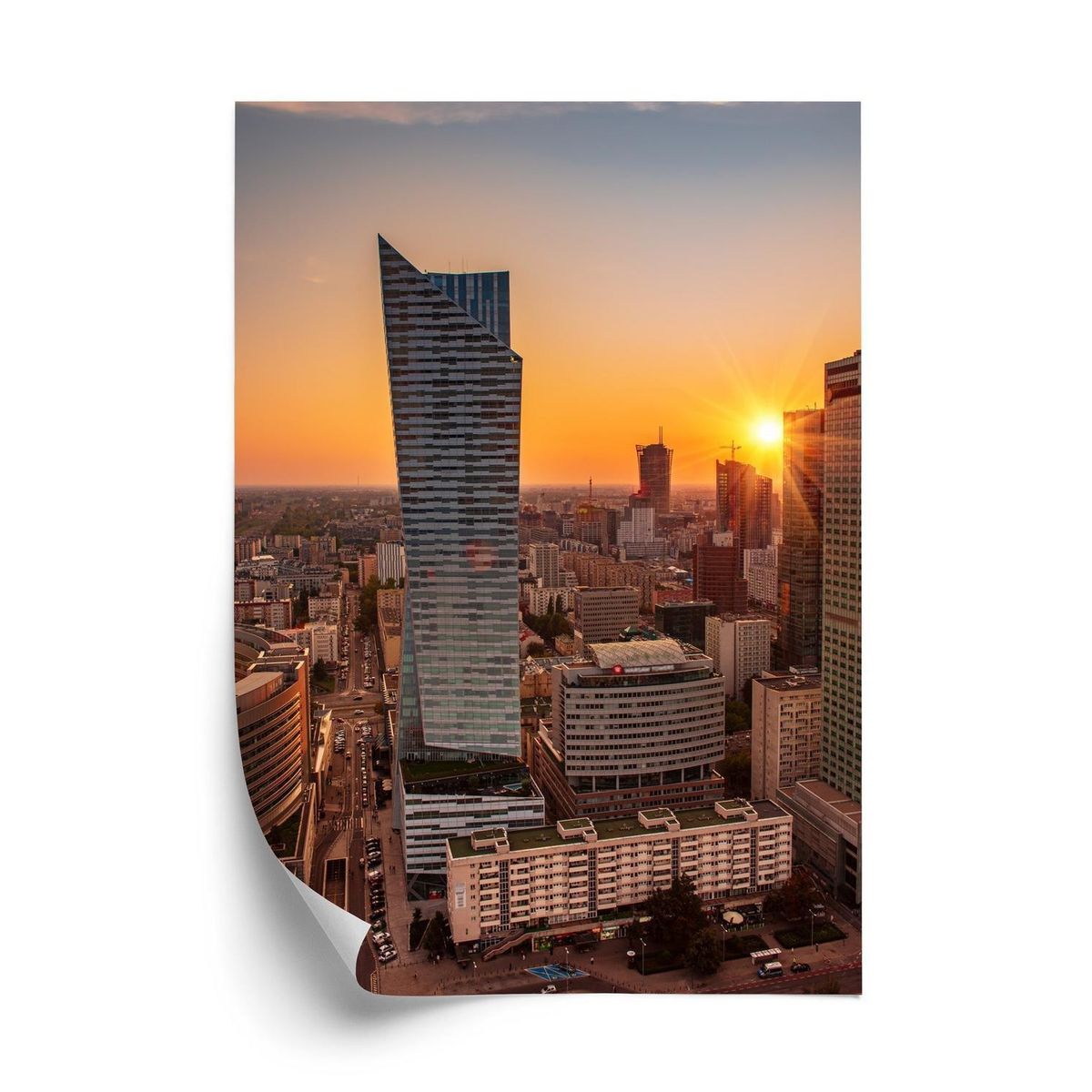 Plakat - Skyskrabere i warszawa ved solnedgang