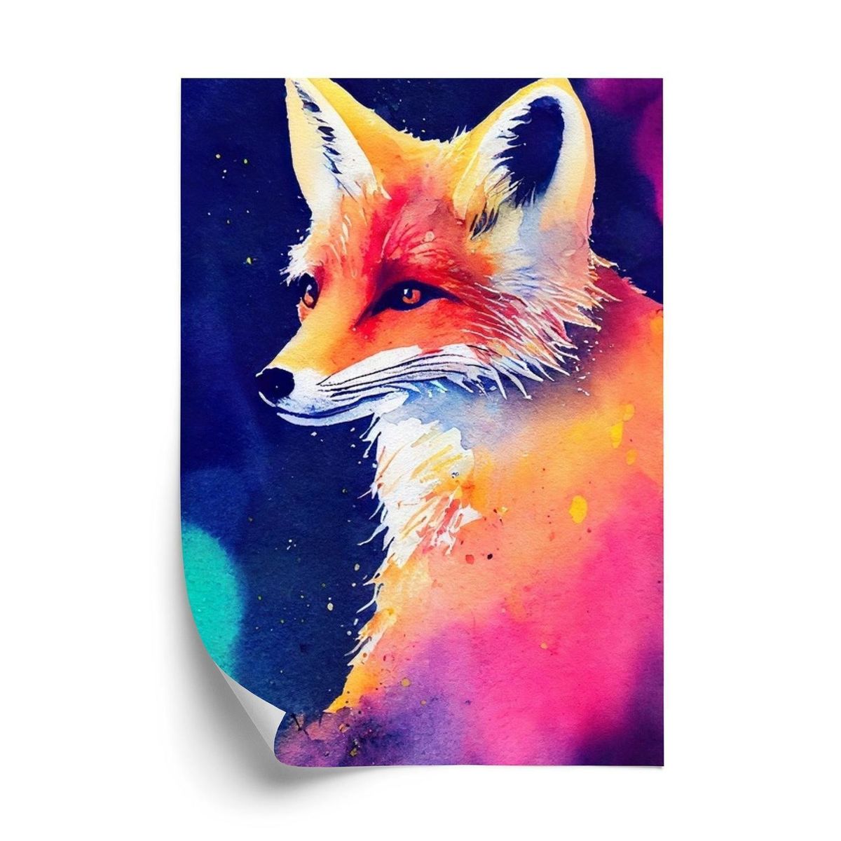 Plakat - Portrait of wild fox watercolor wallpaper painting animal