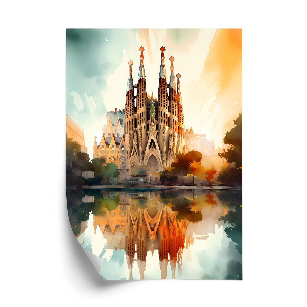 Plakat - Sagrada familia kirke malet i akvarel