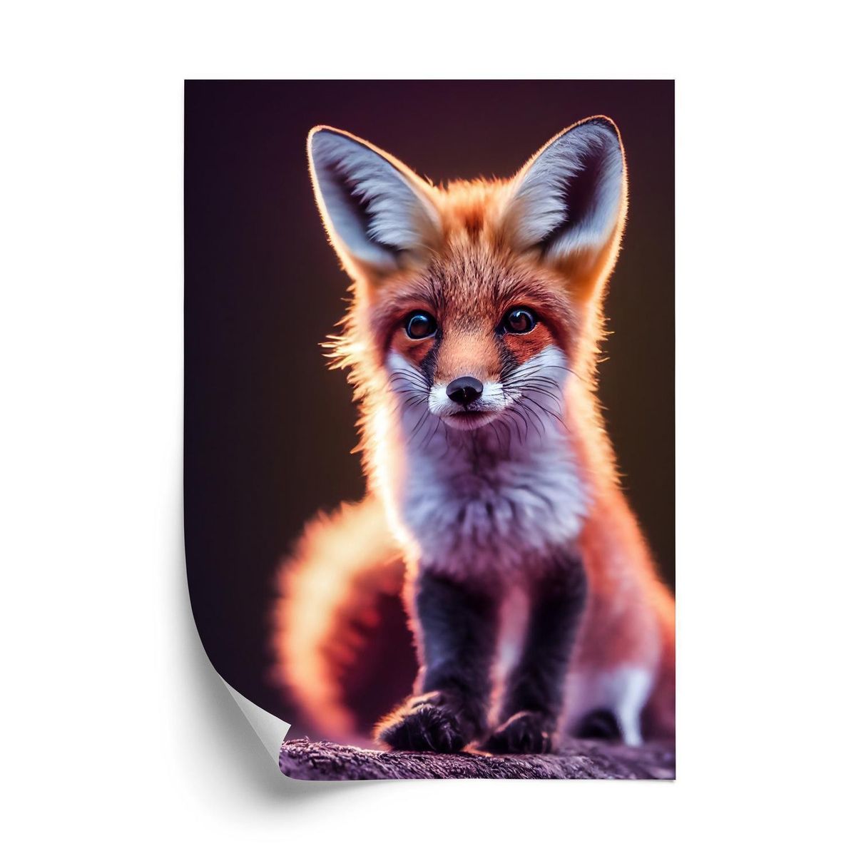 Plakat - Red fox portrait. cute baby of fox sitting on stone.