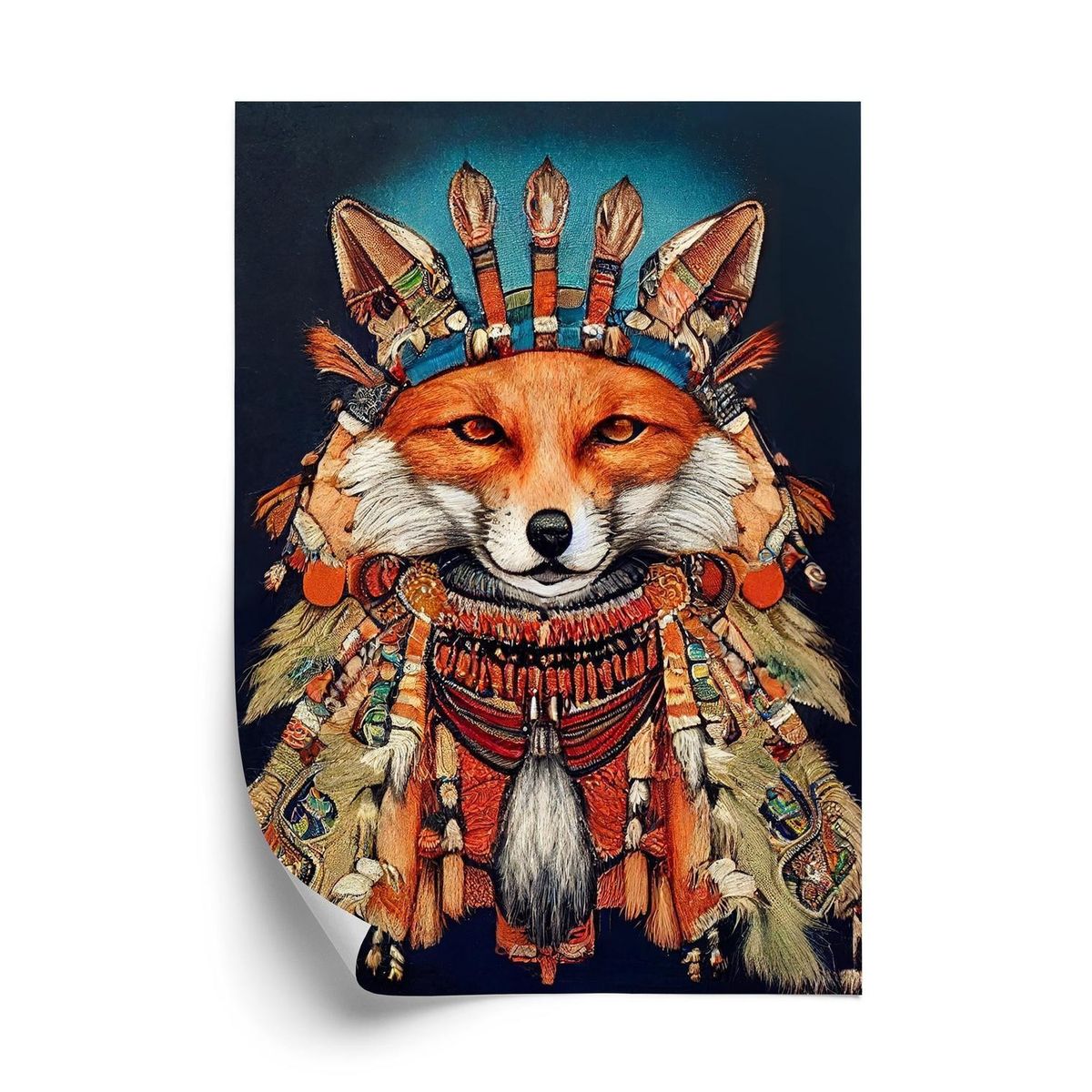 Plakat - Red tribal fox portrait. vintage hand drawn for t-Shirt