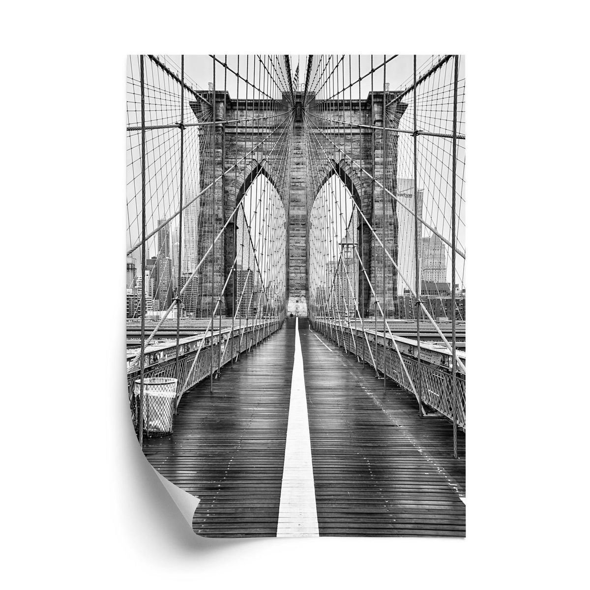 Plakat - Brooklyn suspension bridge i sort og hvid farver