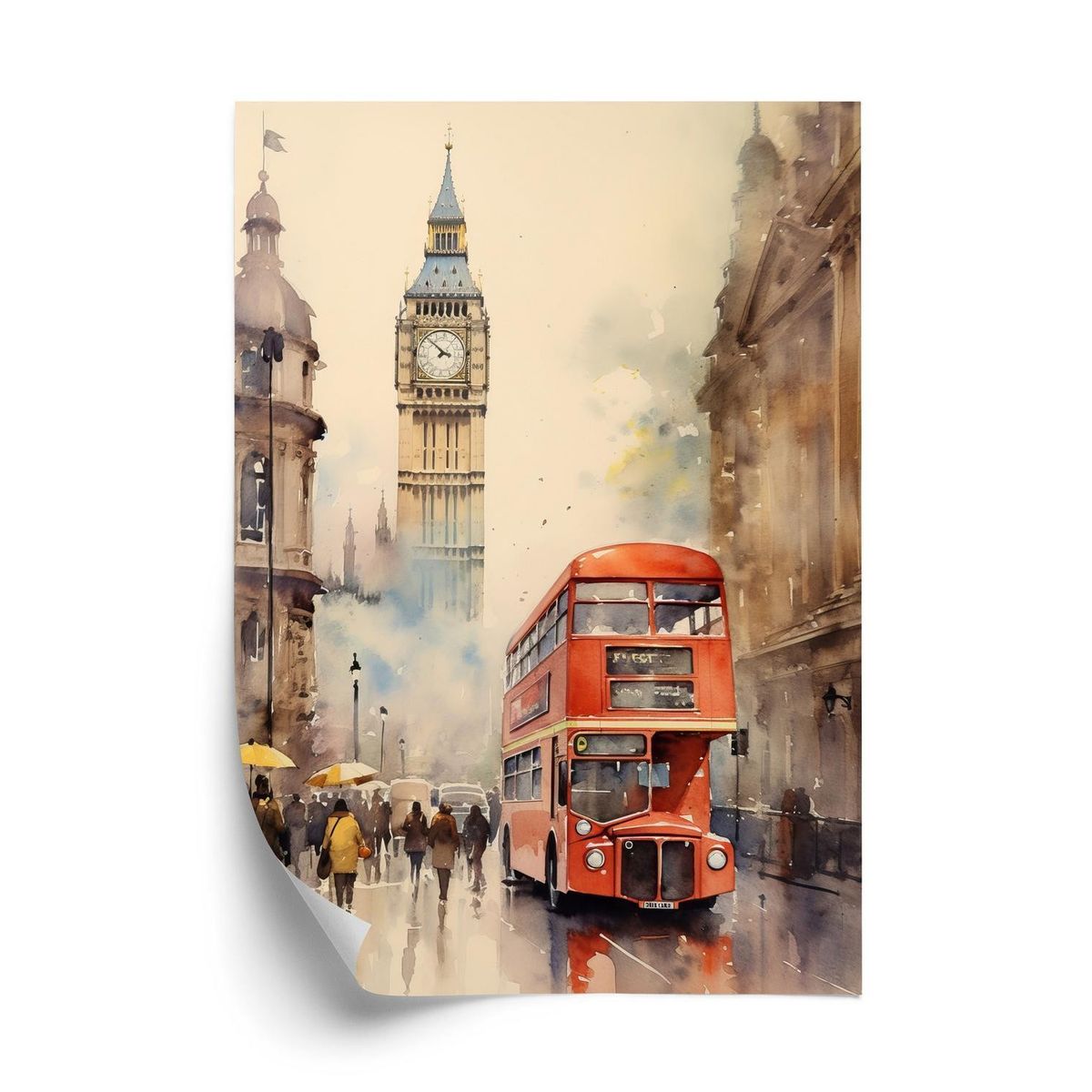 Plakat - Rød bus og big ben i london akvarel