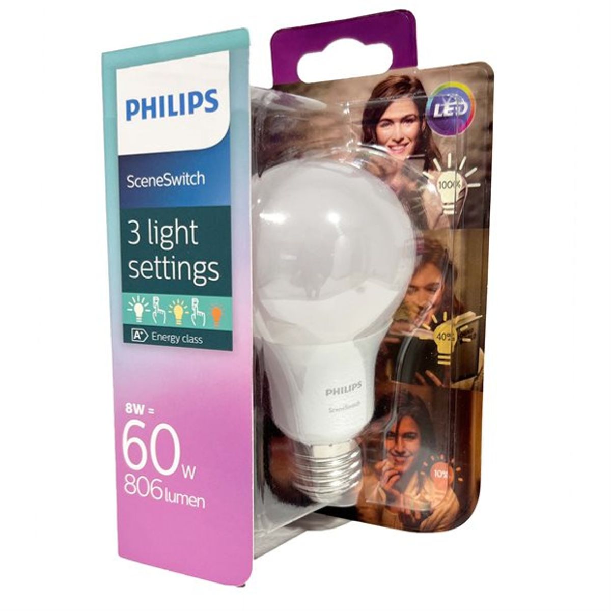 Philips Sceneswitch 3-trin dæmpbar LED pære E27 8 watt med 806 lumen (svare til 60W) - Indendørsbelysning > Pærer - Philips - Spotshop