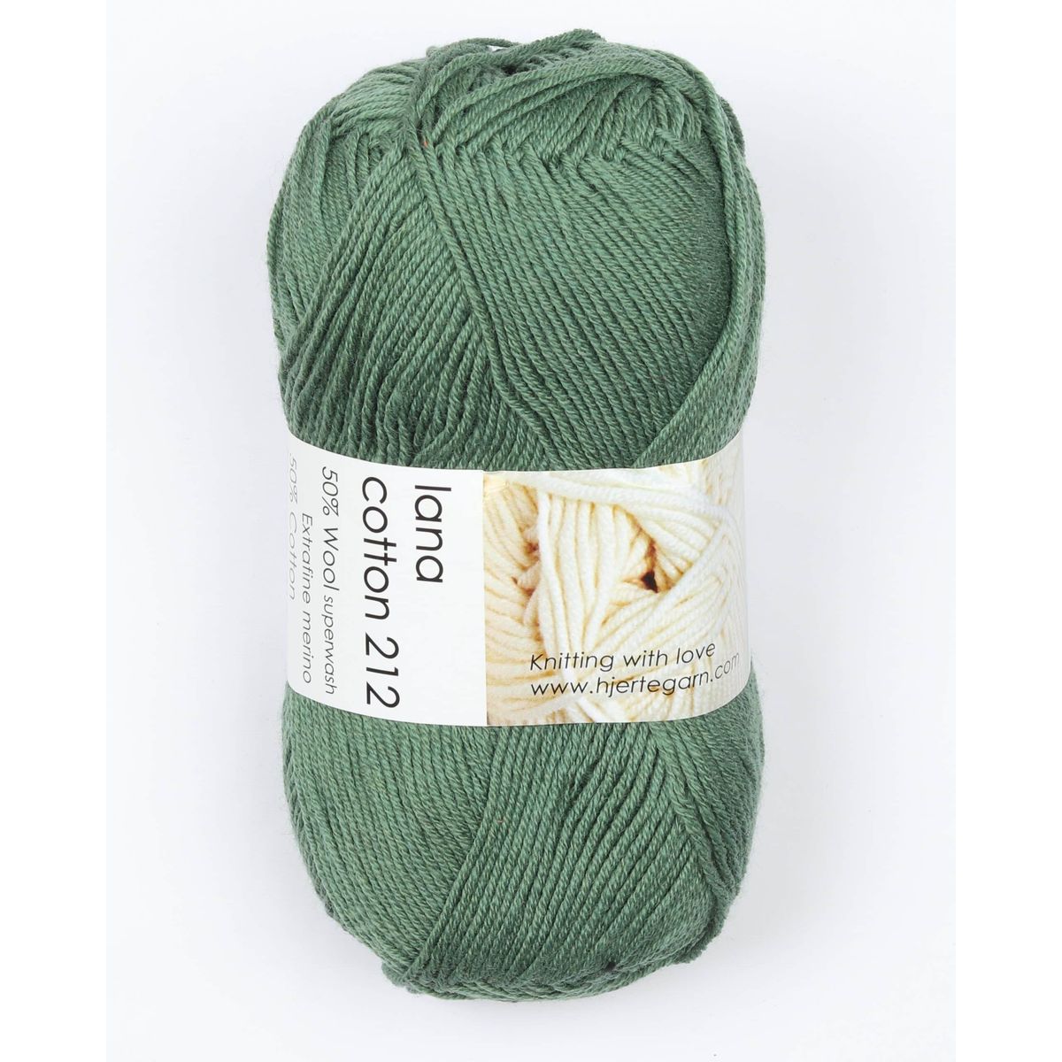 Lana Cotton 212 fra Hjertegarn i mange farver - 6114 lys oliven - 50% Bomuld, 50% Merinould