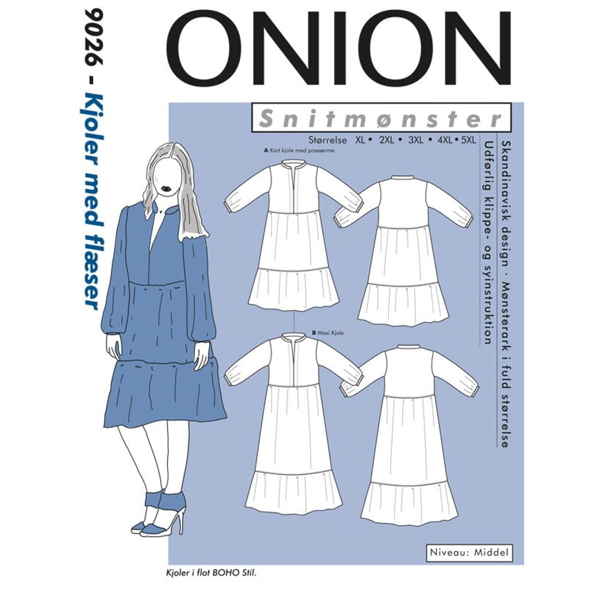 Kjole med flæser, str.XL-5XL - Onion 9026