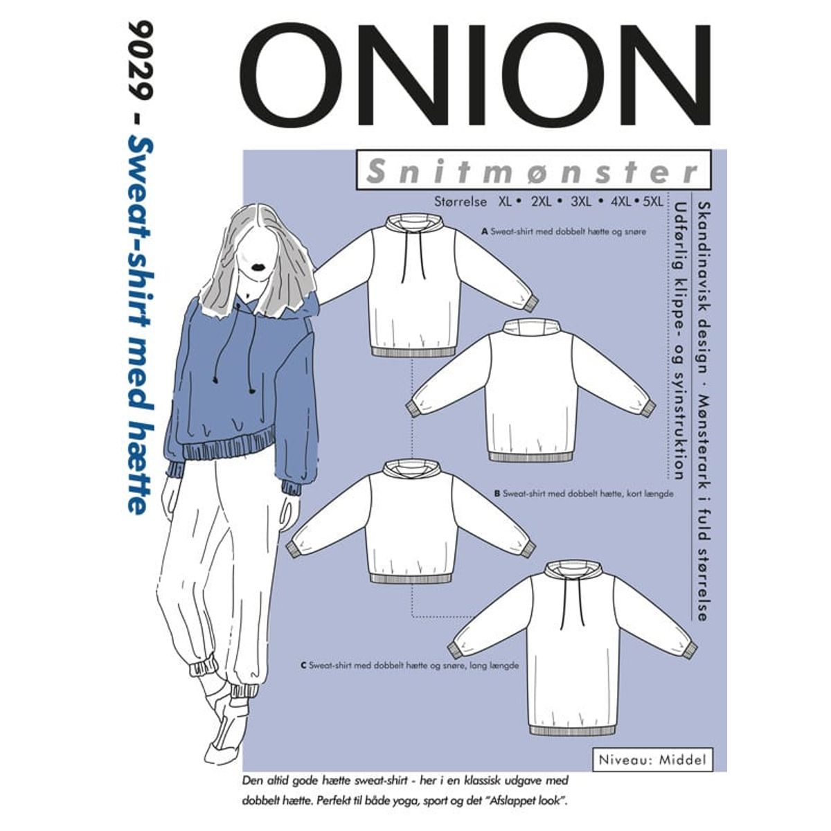 Sweat-shirt med hætte, str.XL-5XL - Onion 9029