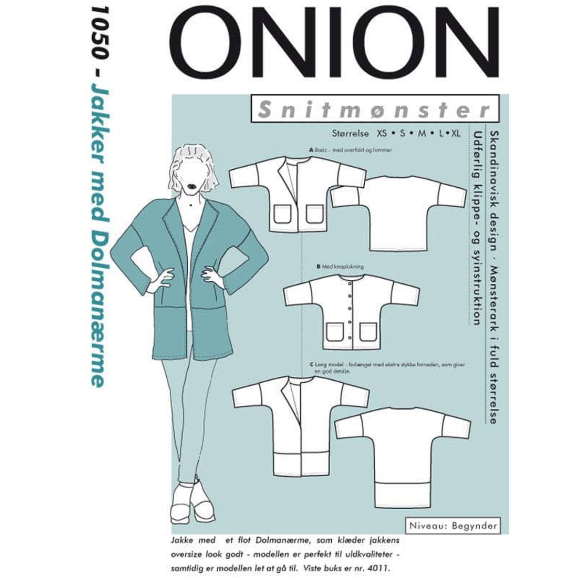 Onion jakke med dolmanærme, str. XS-XL - Onion 1050