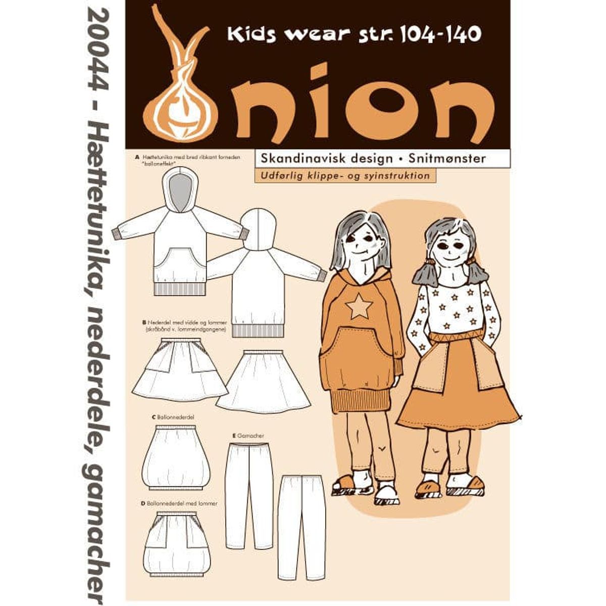 Hættetunika, nederdel, gamacher, str. 104-140 - Onion kids wear 20044