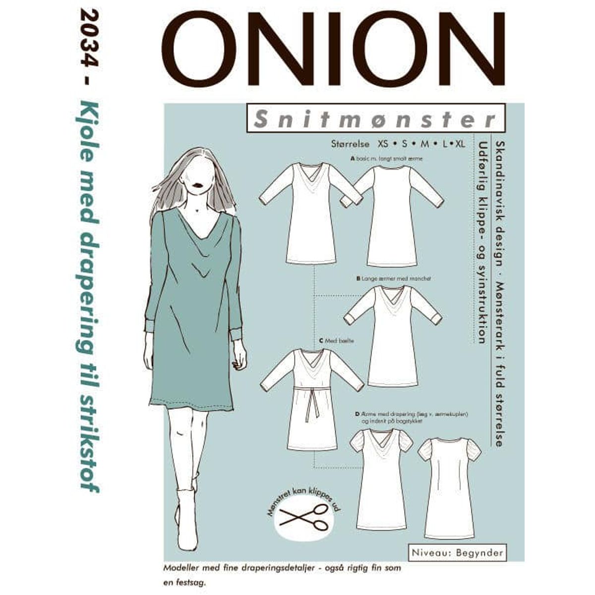 Onion kjole med drapering til strikstof, str. XS-XL - Onion 2034