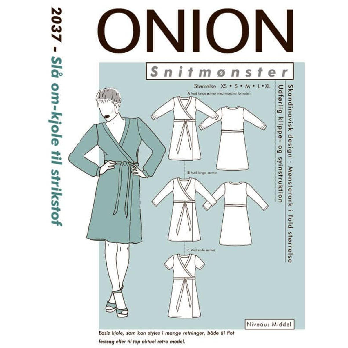 Onion slå om-kjole til strikstof, str. XS-XL - Onion 2037