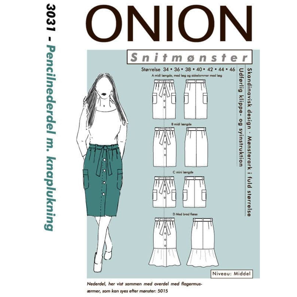 Pencilnederdel med knaplukning, str. 34-46 - Onion 3031