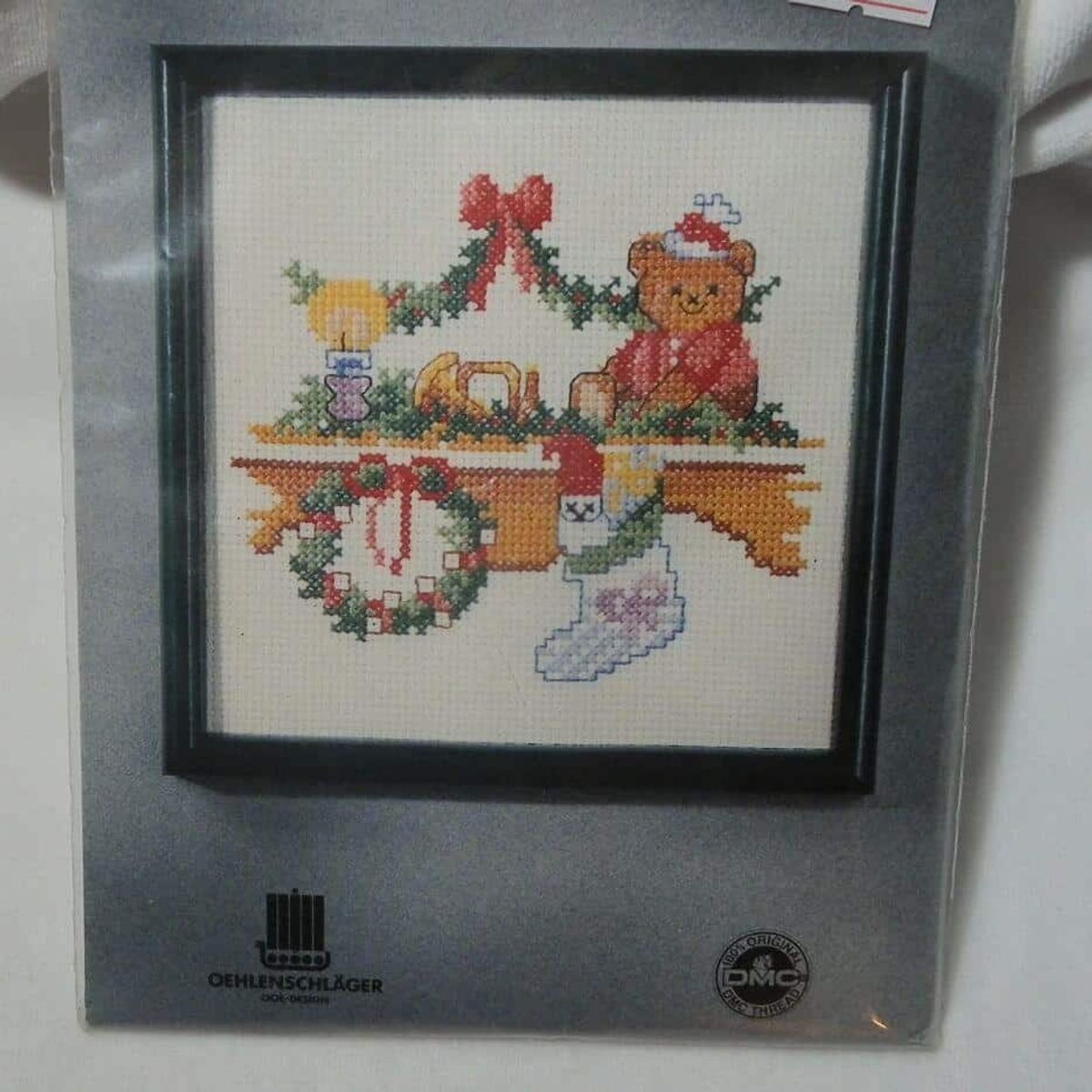 Broderi Kit - lille julemotiv med bamse 14x14 cm