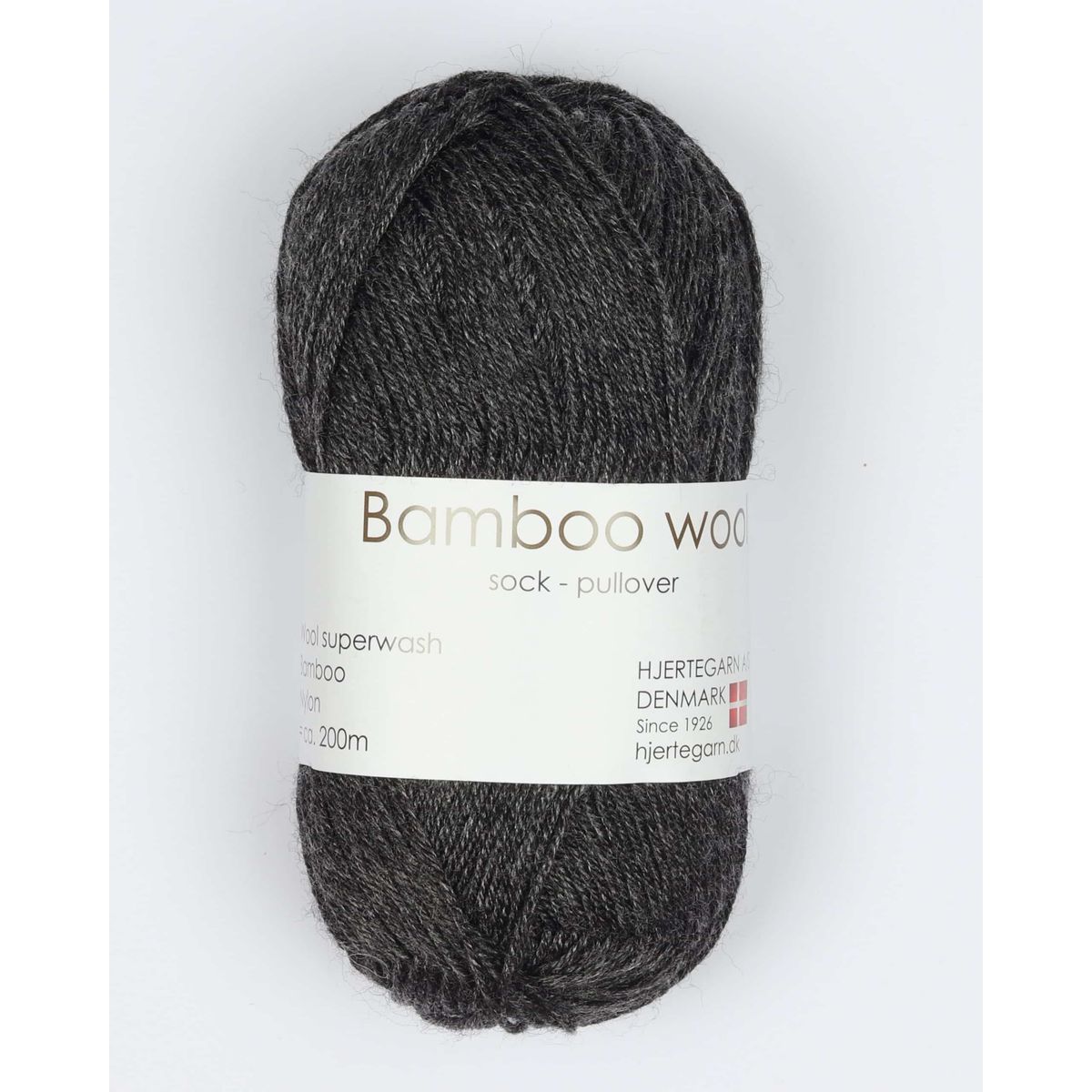 Bamboo Wool fra Hjertegarn i mange farver - 0403 mørkegrå - 15% Nylon, 30% Bambus, 55% Uld