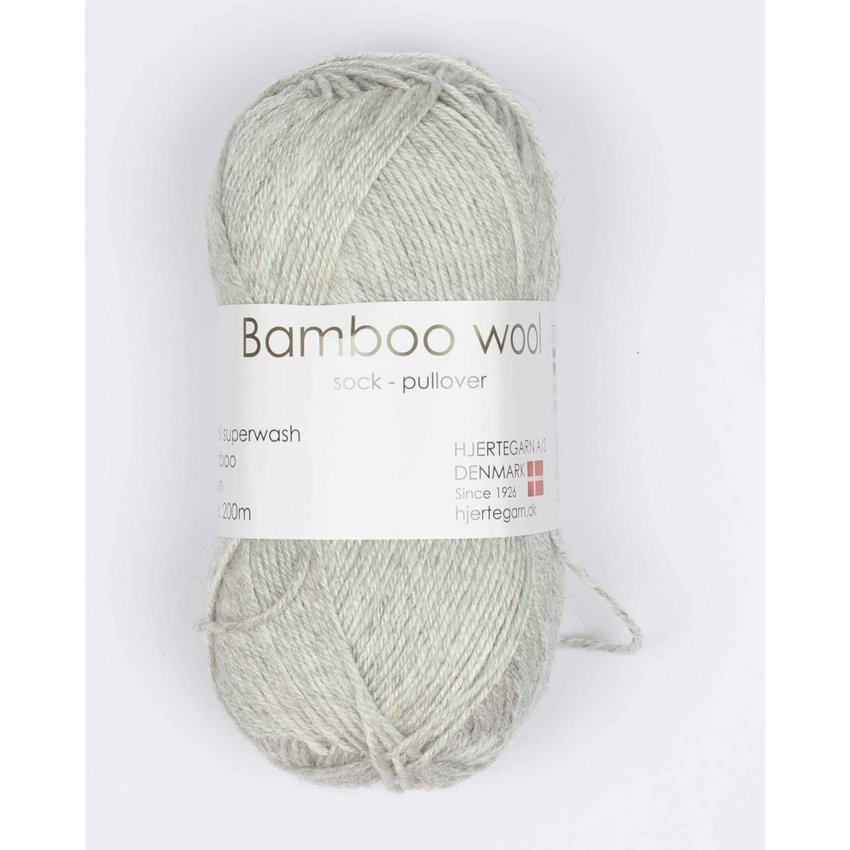 Bamboo Wool fra Hjertegarn i mange farver - 0434 lysegrå - 15% Nylon, 30% Bambus, 55% Uld