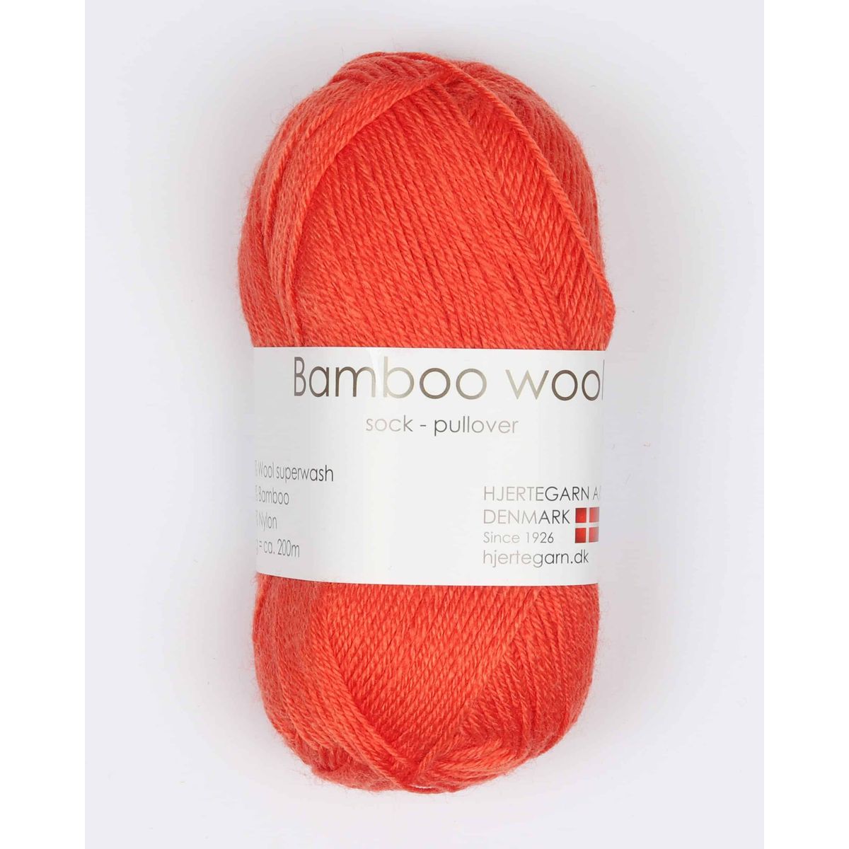 Bamboo Wool fra Hjertegarn i mange farver - 1448 orange - 15% Nylon, 30% Bambus, 55% Uld