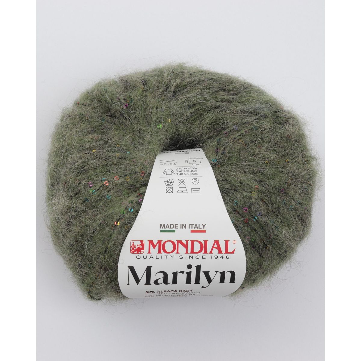 Marilyn fra Mondial (med små palietter) - 919 Mosgrøn - 50% Alpaka, 50% Microfibre