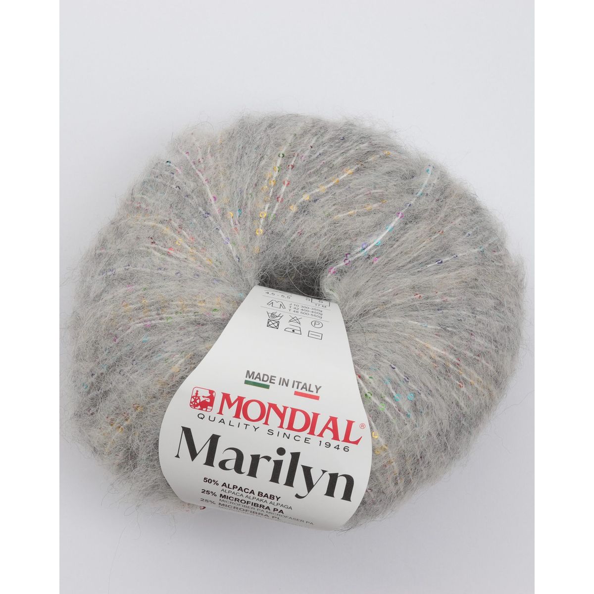 Marilyn fra Mondial (med små palietter) - 920 Lysegrå - 50% Alpaka, 50% Microfibre