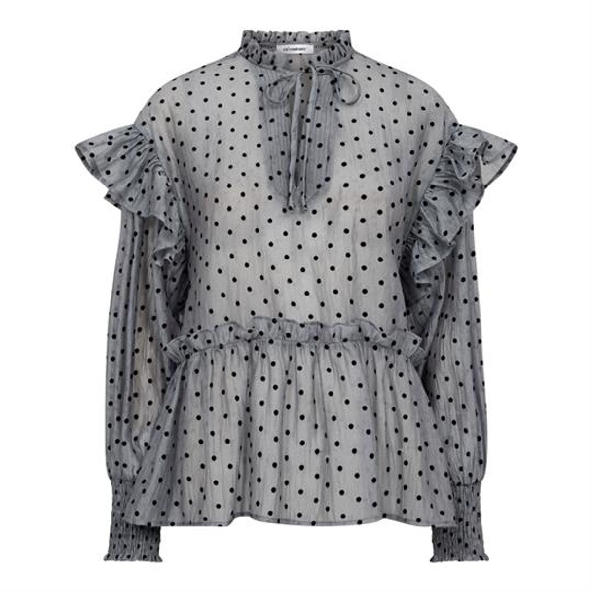 Co' Couture - Katinka Dot V-Frill Blouse - Light Grey