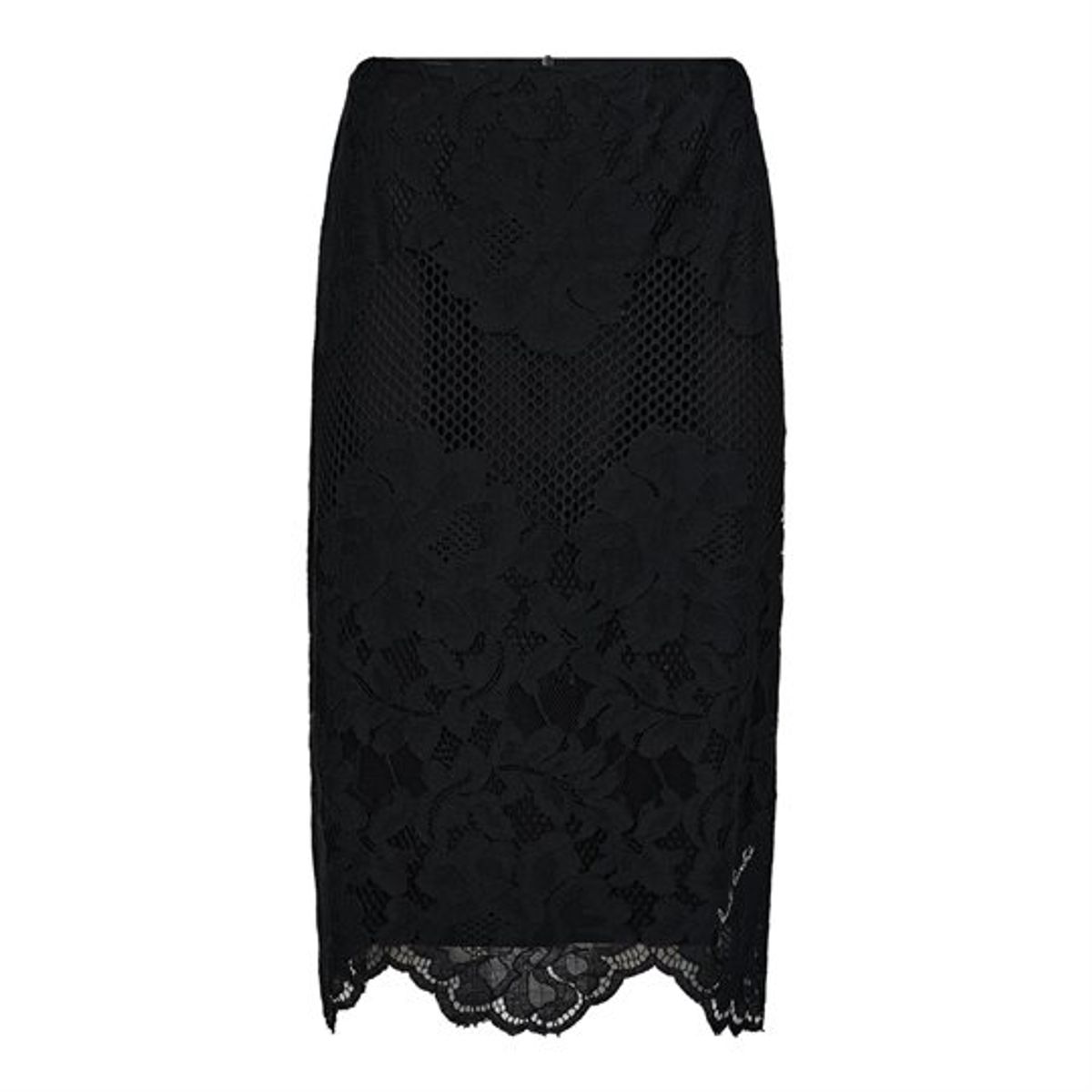 Haute L ' Amité - Curvey Lace Hem Pencil Skirt - Black