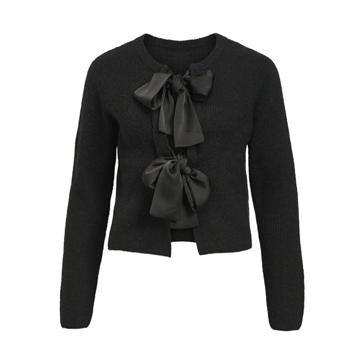 Object - Parvi Sateen Bow Knit Cardigan - Black